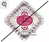 A - 1 Service, Fred D. West, Hotel - Bar - Cafe, Shell Service, Wendover, Nevada - White on red imprint Glass Ashtray