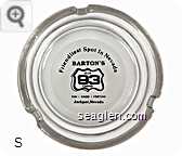 Friendliest Spot in Nevada, Barton's Club 93 Casino, Fun - Food - Fortune, Jackpot, Nevada - Black on white imprint Glass Ashtray