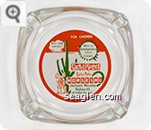 Fun Casinos, Mile Long Airport, Motels, Restaurants, Golf, Tennis, Cactus Pete's, Cactus Pete's Horseshu, Jackpot, Nevada (Highway 93 at Idaho Border) - Orange and green on white imprint Glass Ashtray