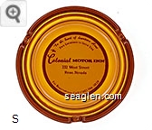 ''In the heart of downtown Reno'' Two Locations to Serve You, The Colonial Motor Inn, 232 West Street, Reno, Nevada, For Reservations Call (702) 786-5038 - Red on white imprint Glass Ashtray