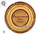 ''In the heart of downtown Reno'', Two Locations to Serve You, the Colonial Motor Inn and Casino, 250 N. Arlington Ave., Reno, Nevada, For Reservations Call (702) 322-3838. - Red on white imprint Glass Ashtray