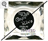 Crystal Bay, Lake Tahoe, Nevada, Cap'y Rix's Gambling Hall - White on black imprint Glass Ashtray