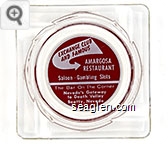 Exchange Club and Famous Amargosa Restaurant, Saloon - Gambling - Slots, The Bar On The Corner, Nevada's Gateway to Death Valley, Beatty, Nevada - Red and white imprint Glass Ashtray