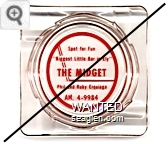 Spot for Fun, ''Biggest Little Bar in Ely'', The Midget, Phil and Ruby Erquiaga, AM. 4-9984 - Red imprint Glass Ashtray