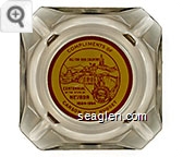 Compliments of Carson City Nugget, All for our Country, 100 Years, Centennial of the State of Nevada 1864-1964 - Red on yellow imprint Glass Ashtray