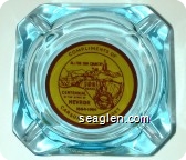 Compliments of Carson City Nugget, All for our Country, 100 Years, Centennial of the State of Nevada 1864-1964 - Red on yellow imprint Glass Ashtray