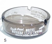 South Point Hotel, Nevada Club Casino, South Point, Nevada, Poker, Bingo, Dice, Slots, 21, Keno - White imprint Glass Ashtray