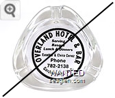 Overland Hotel & Bar, Serving Basque Lunch & Dinners, Eusebio & Elvira Cenoz, Phone 782-2138, Gardnerville, Nev. - Black imprint Glass Ashtray