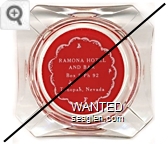 Ramona Hotel and Bar, Box 5 Ph 92, Tonopah, Nevada - White on red imprint Glass Ashtray