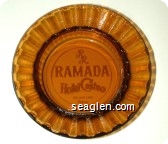 RR Ramada Hotel Casino, 6th and Lake, Reno - Yellow imprint Glass Ashtray