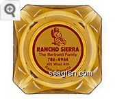 Rancho Sierra, The Bertrand Family, 786-4944, 411 West 4th, Reno, Nevada - Red on white imprint Glass Ashtray