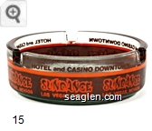 Hotel and Casino Downtown, Sundance, Las Vegas Nevada - Orange on brown imprint Glass Ashtray