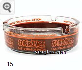 Hotel and Casino Downtown, Sundance, Las Vegas Nevada - Orange on brown imprint Glass Ashtray