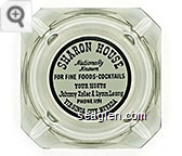 Sharon House, Nationally Known For Fine Foods - Cocktails, Your Hosts Johnny Zalac & Lynn Leong, Phone 1191, Virginia City, Nevada - Black on white imprint Glass Ashtray