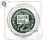 Jackpot Headquarters, Good Food, Silver Spur, Carson City, Nevada - White on green felt imprint Glass Ashtray