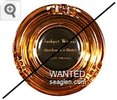 Jackpot Winner, Stockmen's Hotel, Elko, Nevada - White on black imprint Glass Ashtray