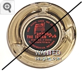 Our Slots Have No Lemons. The Texan, Dial MA. 3-2840, Downtown, Winnemucca, Nevada - Red on black imprint Glass Ashtray