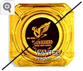 Del Webb's Thunderbird Hotel and Casino, Las Vegas, Nev. - Yellow on black imprint Glass Ashtray